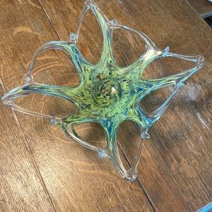 Lavorazione Arte Murano Art Glass Stretched Star Bowl Dish 9.25" Multi Color 15”